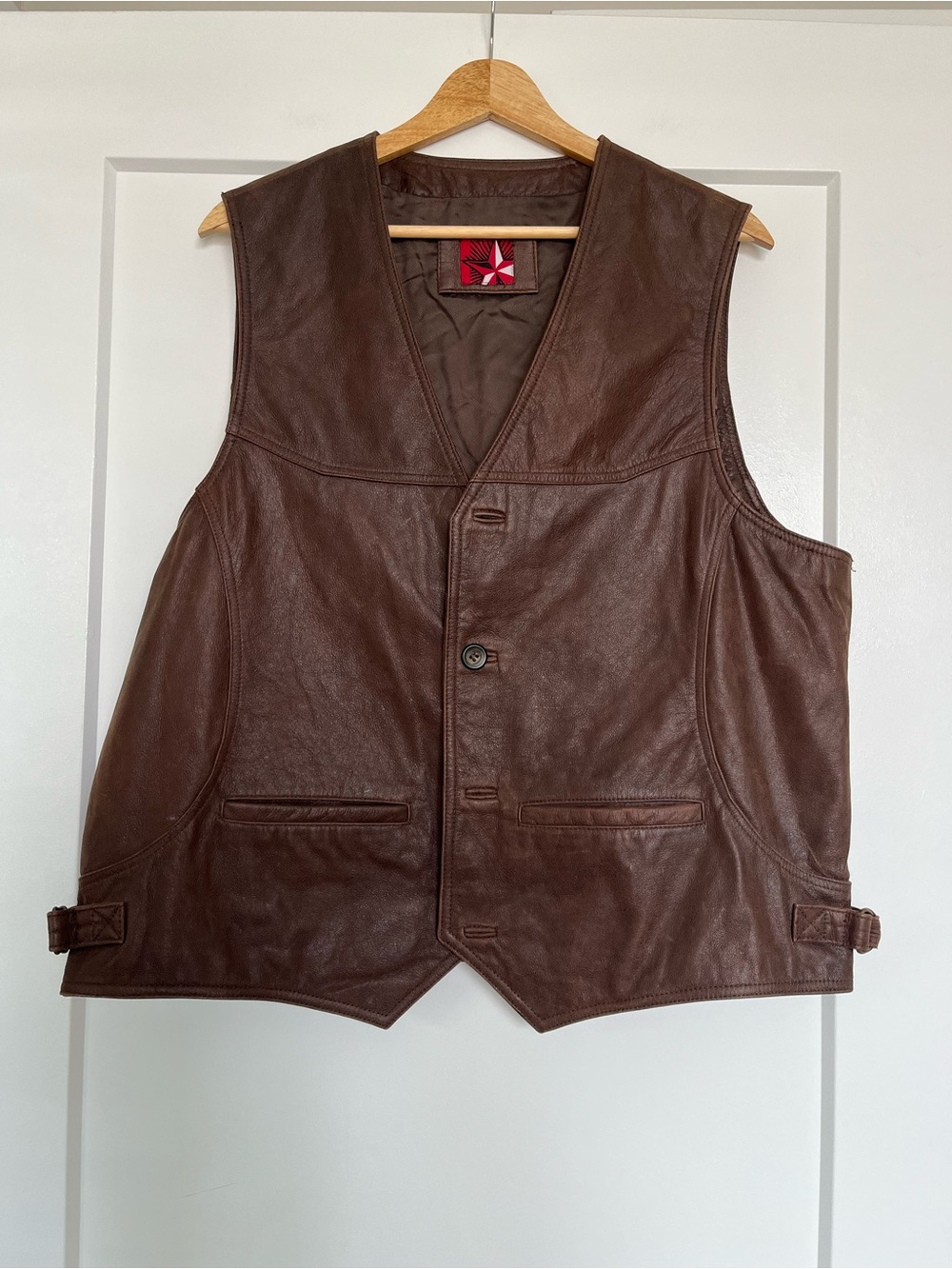 Vintage Genuine Leather Brown Vest Western Biker Minimalist Oversized XL